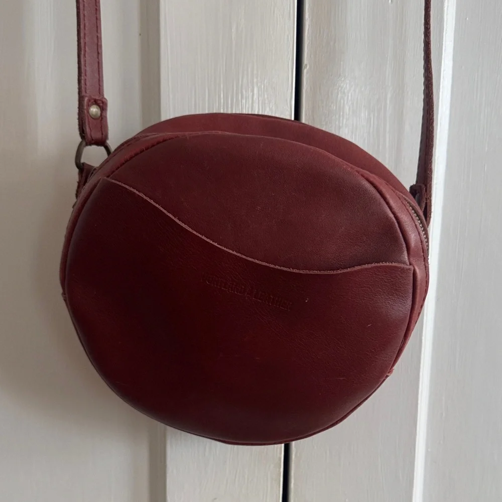 Portland Leather Round Burgundy Leather Crossbody Bag - Picture 1 of 7